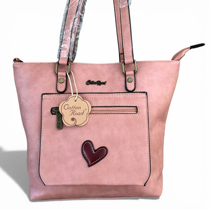 Cotton Road salmon pink PU leather handbag front view