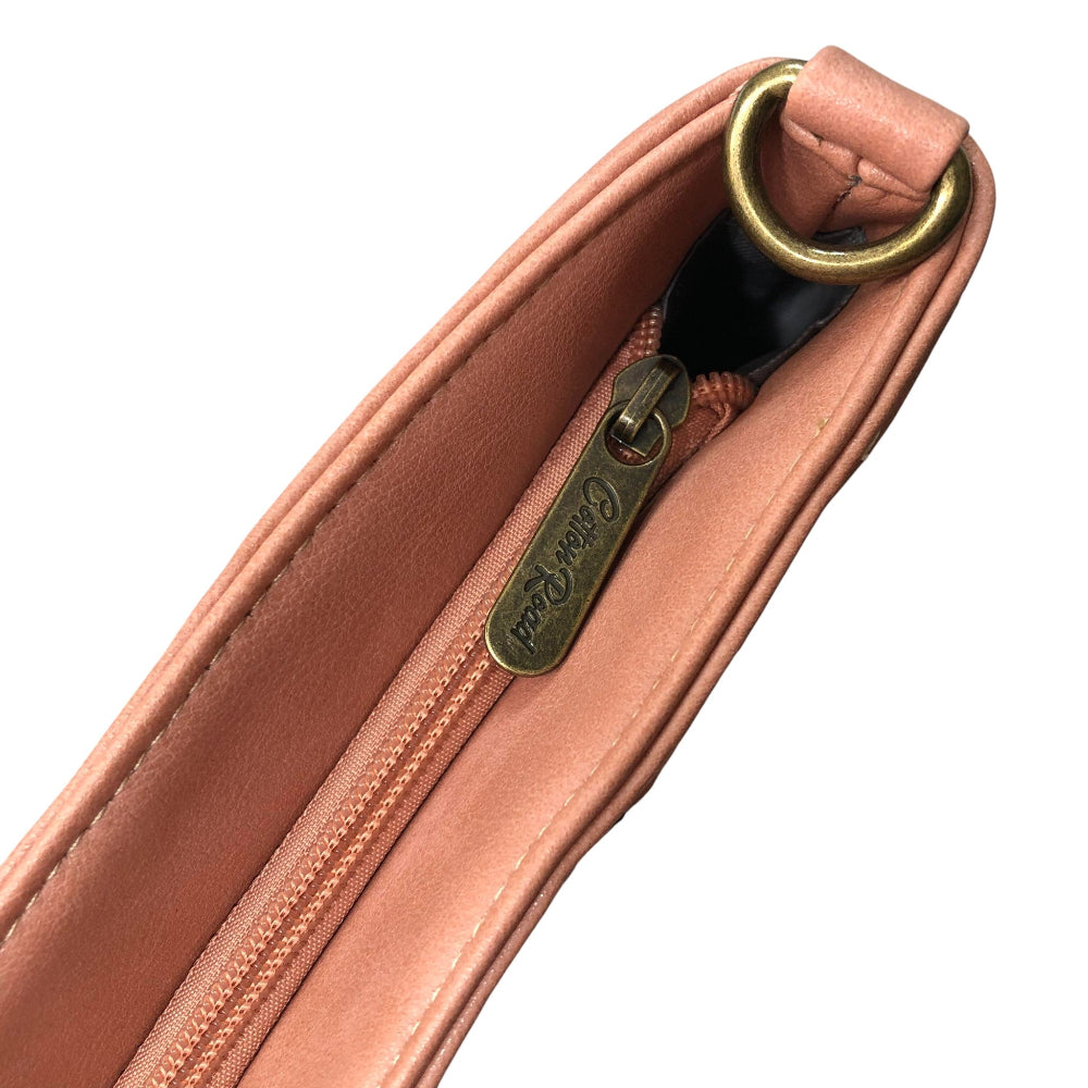Cotton Road salmon pink PU leather handbag zipper view