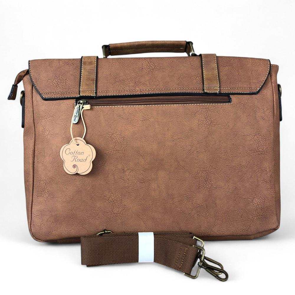 Cotton Road Laptop Bag: BROWN PU Leather 15'6 Laptop Bag with STRAP detailing