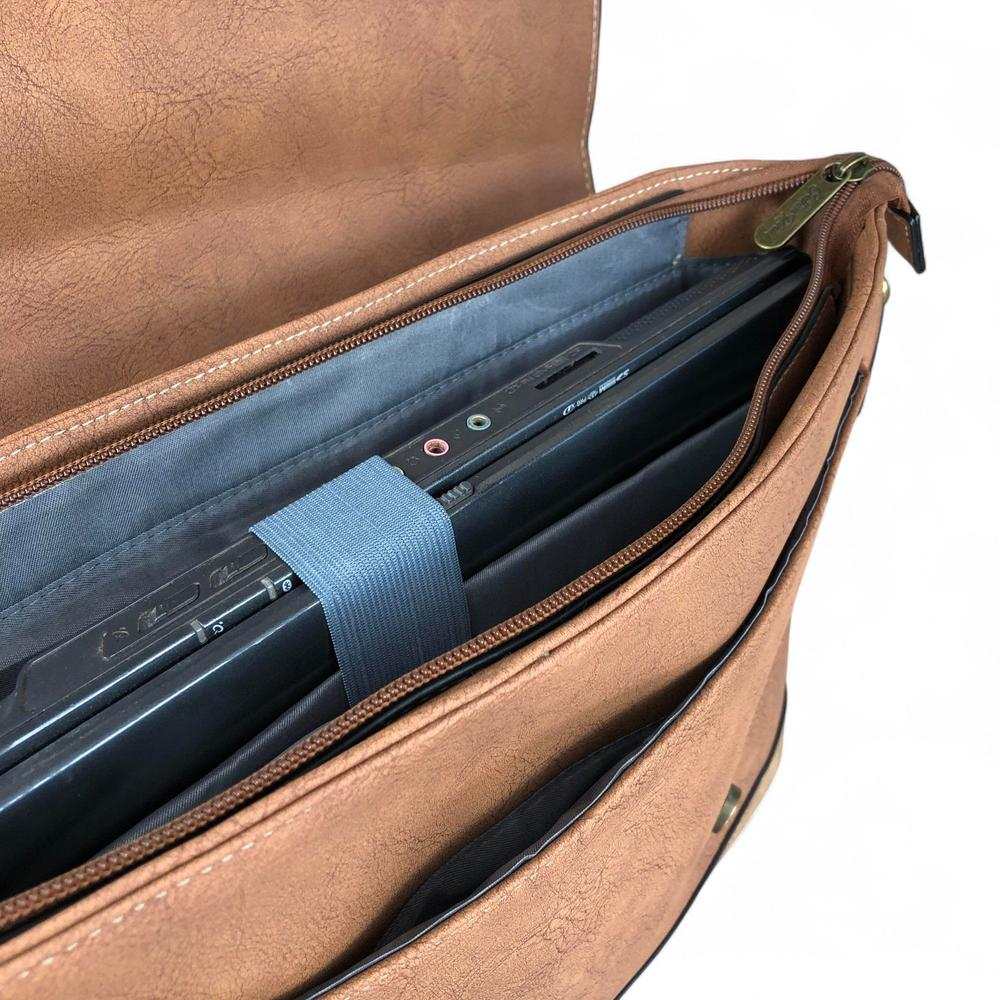 Cotton Road Laptop Bag: BROWN PU Leather 15'6 Laptop Bag with STRAP detailing