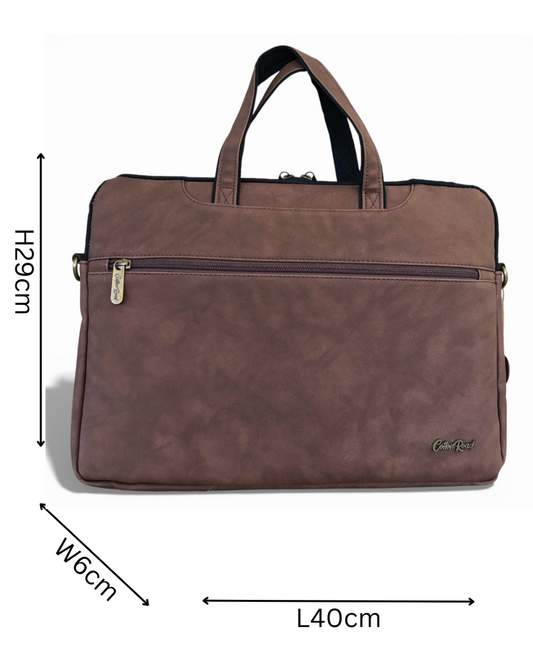 Cotton Road Laptop Bag:  BROWN PU Leather 15'6 Padded Laptop Bag / Carry Sleeve