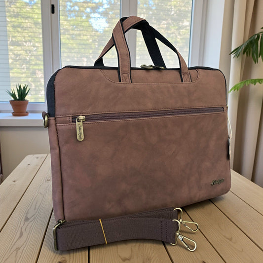 Cotton Road Laptop Bag:  BROWN PU Leather 15'6 Padded Laptop Bag / Carry Sleeve