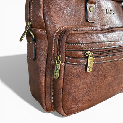 Cotton Road Laptop Bag: BROWN PU Leather Laptop Bag