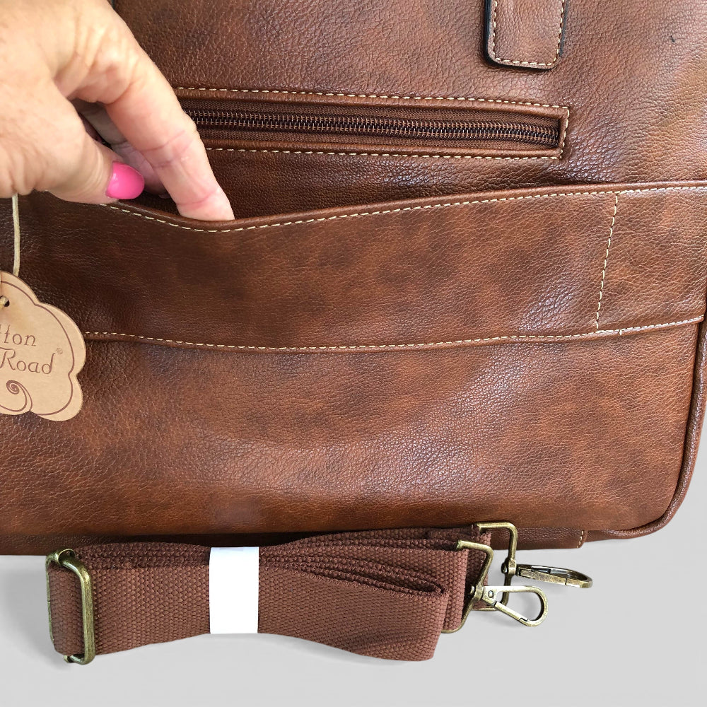 Cotton Road Laptop Bag: BROWN PU Leather Laptop Bag