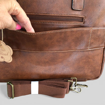 Cotton Road Laptop Bag: BROWN PU Leather Laptop Bag