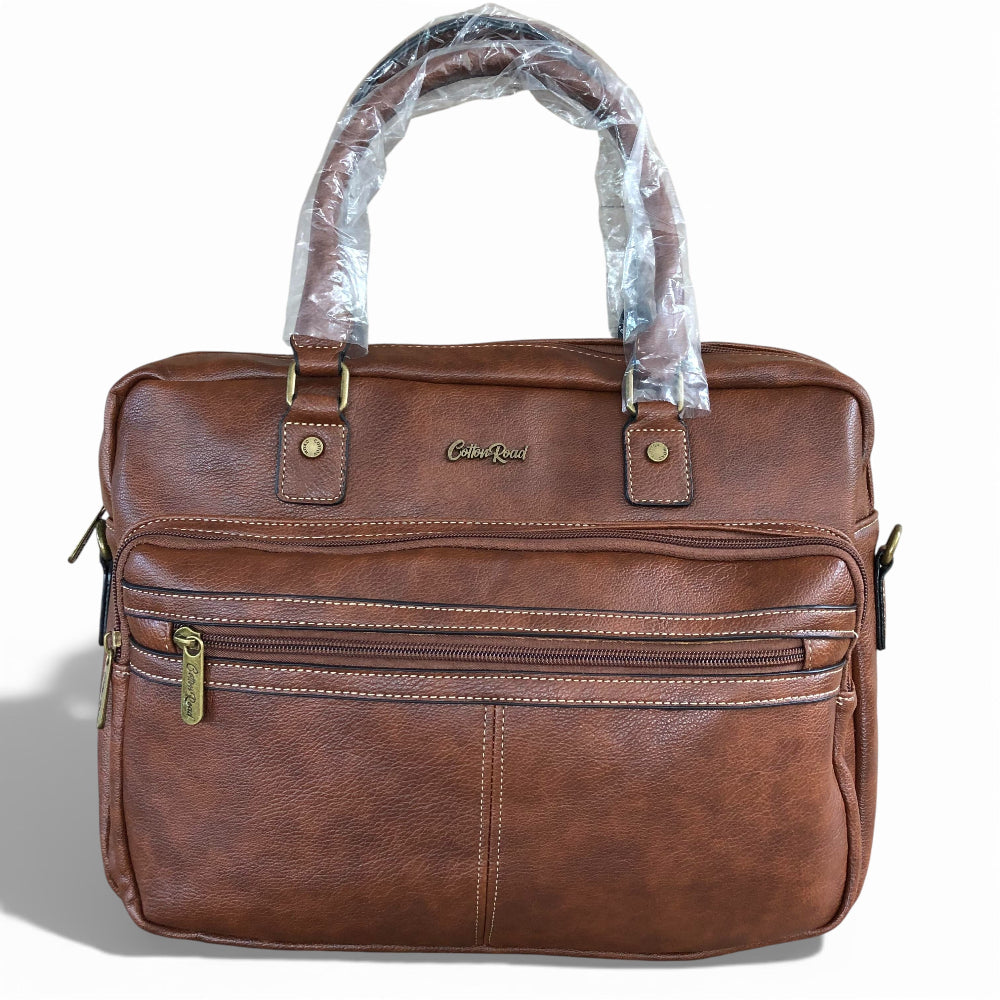 Cotton Road Laptop Bag: BROWN PU Leather Laptop Bag