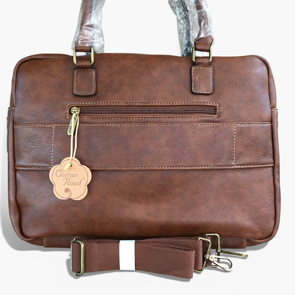 Cotton Road Laptop Bag: BROWN PU Leather Laptop Bag