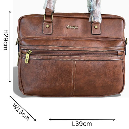 Cotton Road Laptop Bag: BROWN PU Leather Laptop Bag