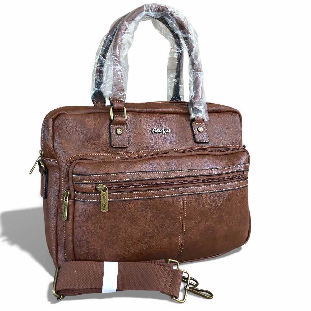 Cotton Road Laptop Bag: BROWN PU Leather Laptop Bag