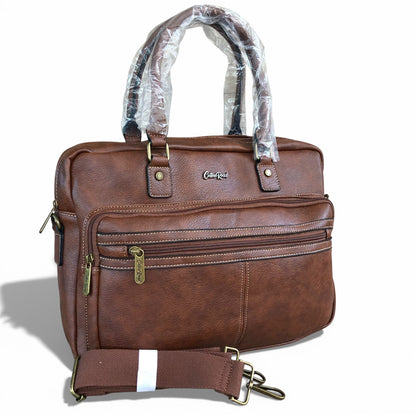 Cotton Road Laptop Bag: BROWN PU Leather Laptop Bag
