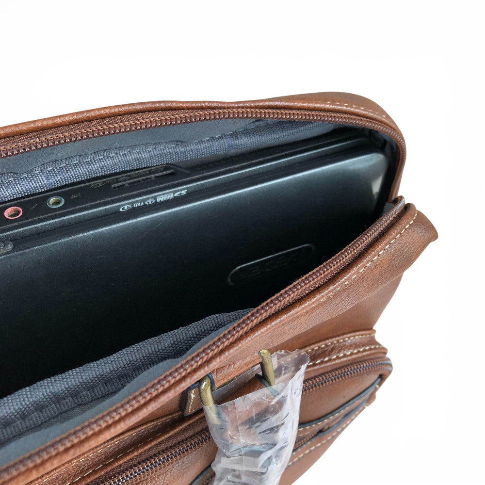 Cotton Road Laptop Bag: BROWN PU Leather Laptop Bag