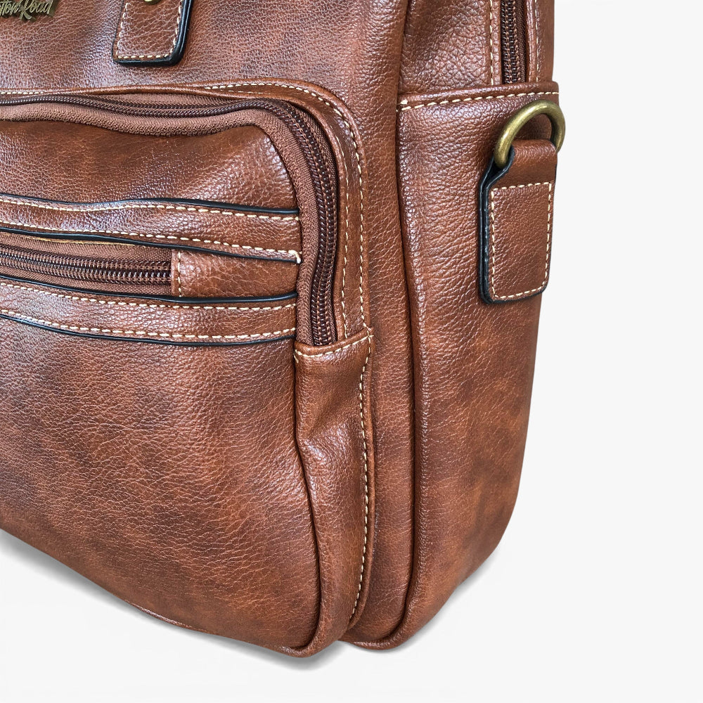 Cotton Road Laptop Bag: BROWN PU Leather Laptop Bag
