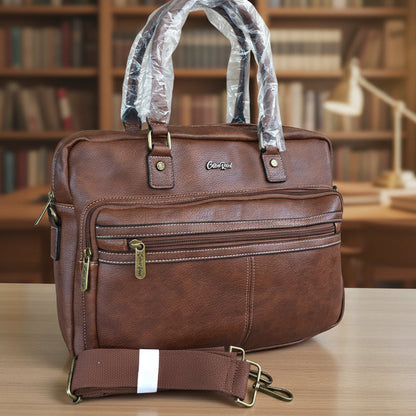 Cotton Road Laptop Bag: BROWN PU Leather Laptop Bag