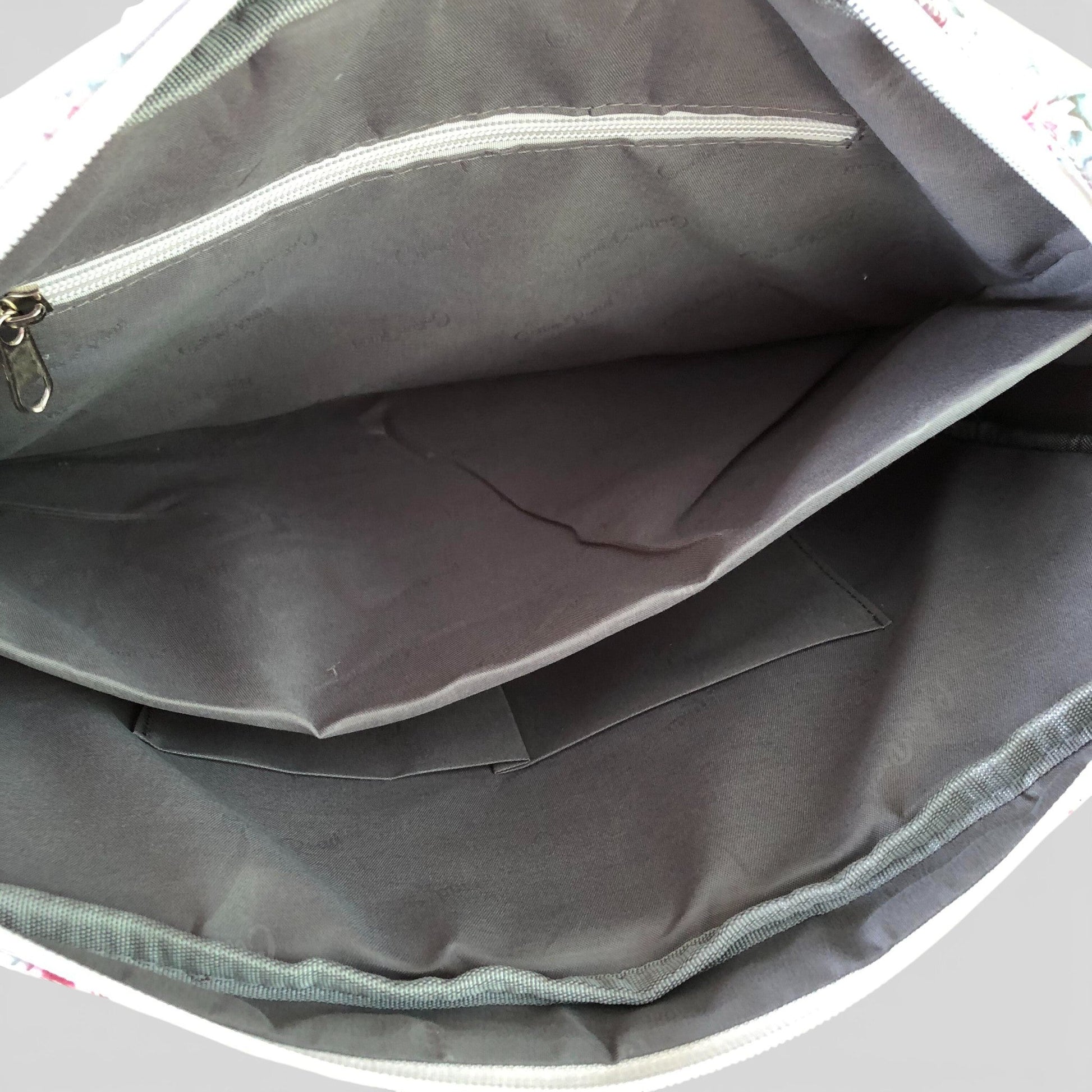 Cotton Road grey canvas laptop bag open