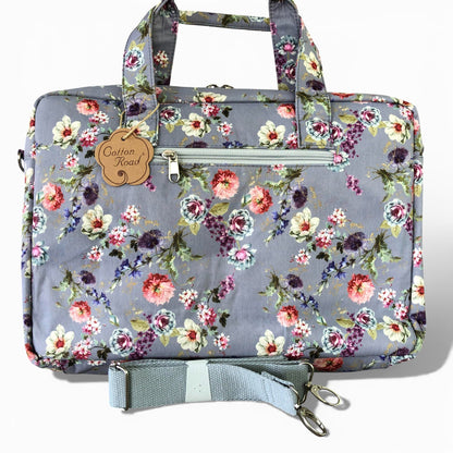 Cotton Road grey canvas laptop bag front view with tags