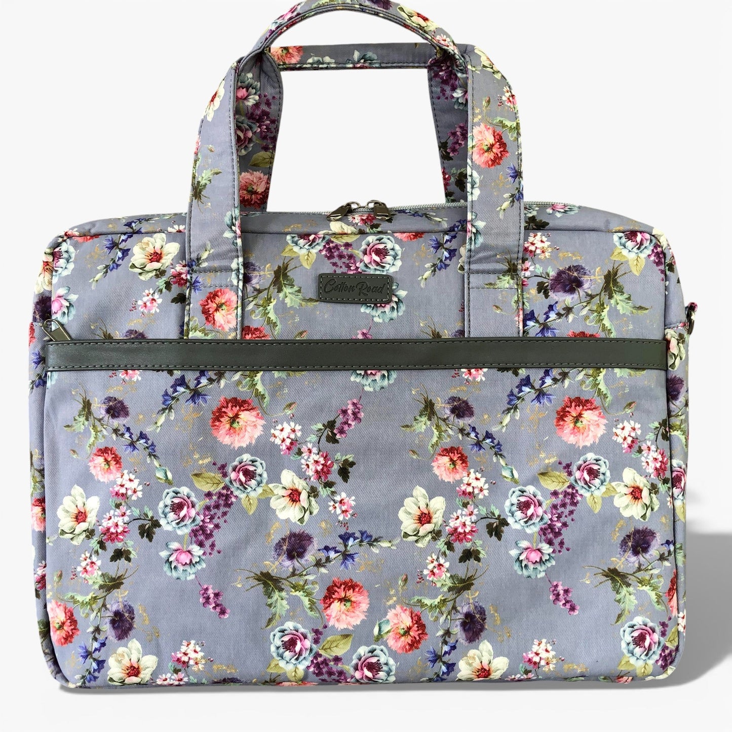 Cotton Road grey canvas laptop bag front view