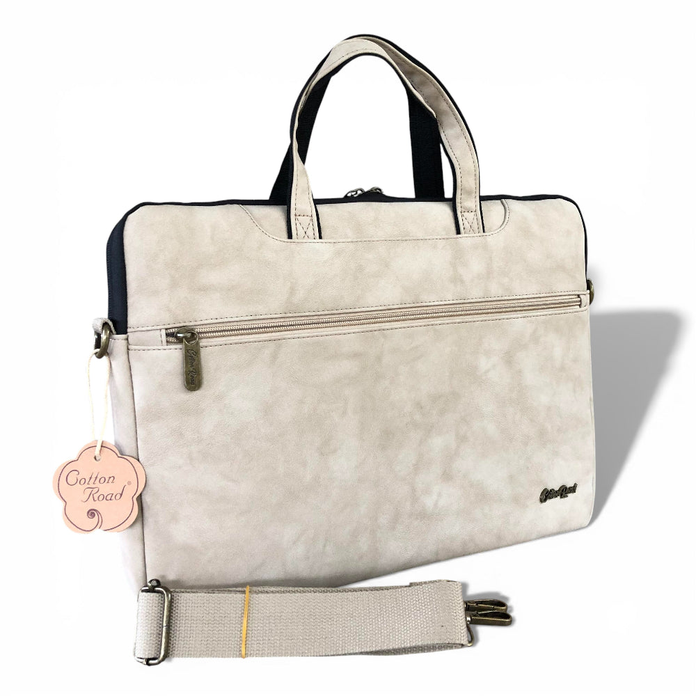 Cotton Road Laptop Bag: KHAKI PU Leather 15'6 Padded Laptop Bag / Carry Sleeve