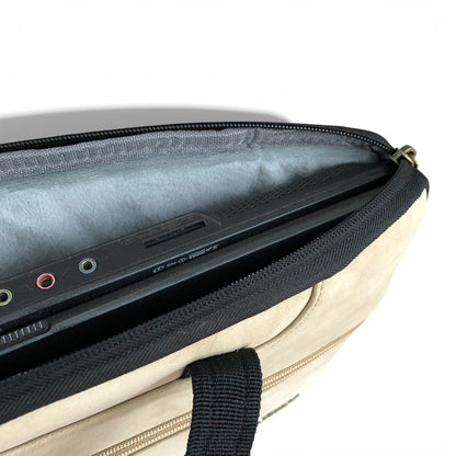 Cotton Road Laptop Bag: KHAKI PU Leather 15'6 Padded Laptop Bag / Carry Sleeve
