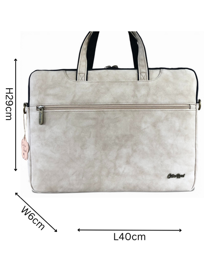 Cotton Road Laptop Bag: KHAKI PU Leather 15'6 Padded Laptop Bag / Carry Sleeve