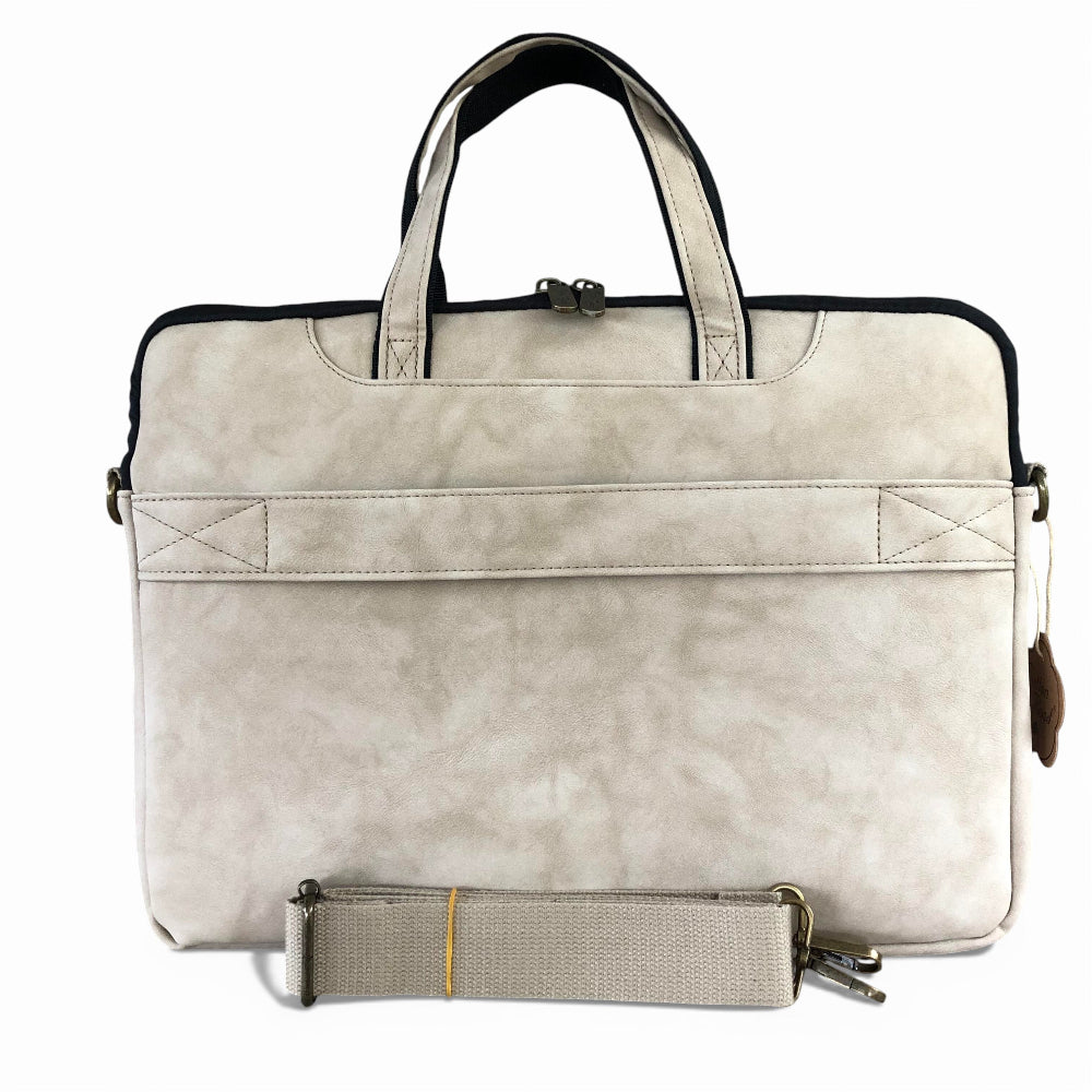 Cotton Road Laptop Bag: KHAKI PU Leather 15'6 Padded Laptop Bag / Carry Sleeve