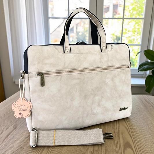 Cotton Road Laptop Bag: KHAKI PU Leather 15'6 Padded Laptop Bag / Carry Sleeve