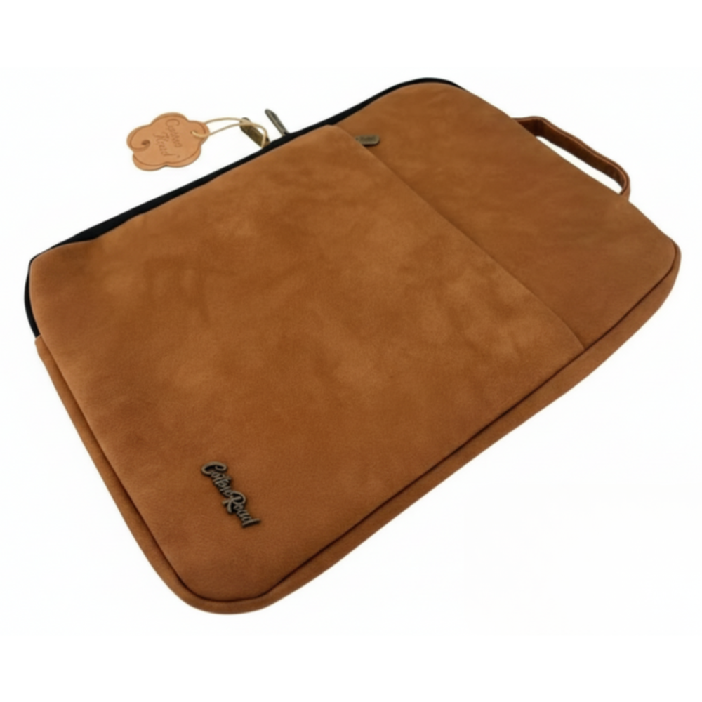 Cotton Road Laptop /Tablet Sleeve: CAMEL PU Leather 14" Padded Laptop / Tablet Bag
