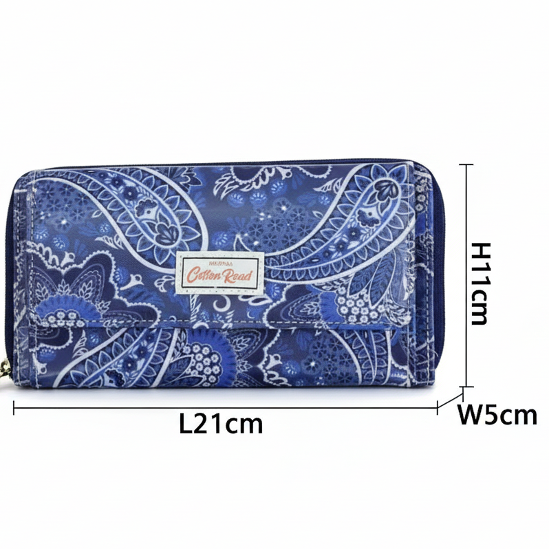 Cotton Road Wallet: Large BLUE PAISLEY PVC Cellphone Sling Wallet