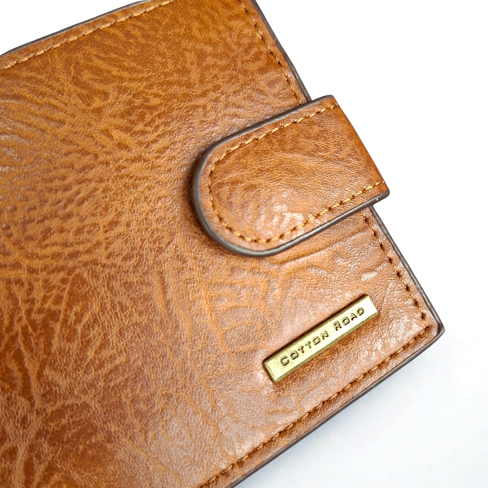 Cotton Road Men's Wallet: KHAKI /TAN WALLET WITH CLIP CLOSED CLIP