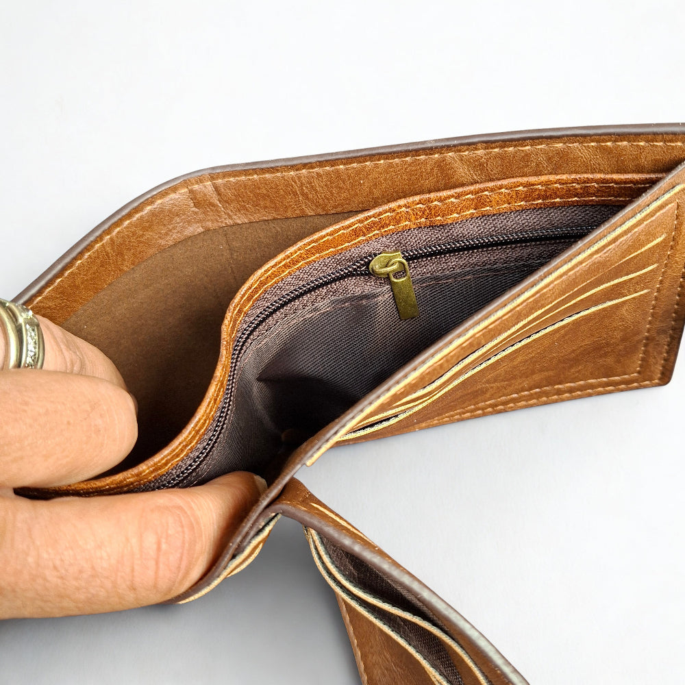 Cotton Road Men's Wallet: KHAKI /TAN WALLET WITH CLIP NOTE POCKETS