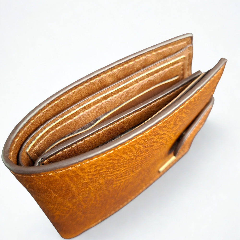 Cotton Road Men's Wallet: KHAKI /TAN WALLET WITH CLIP TOP VIEW