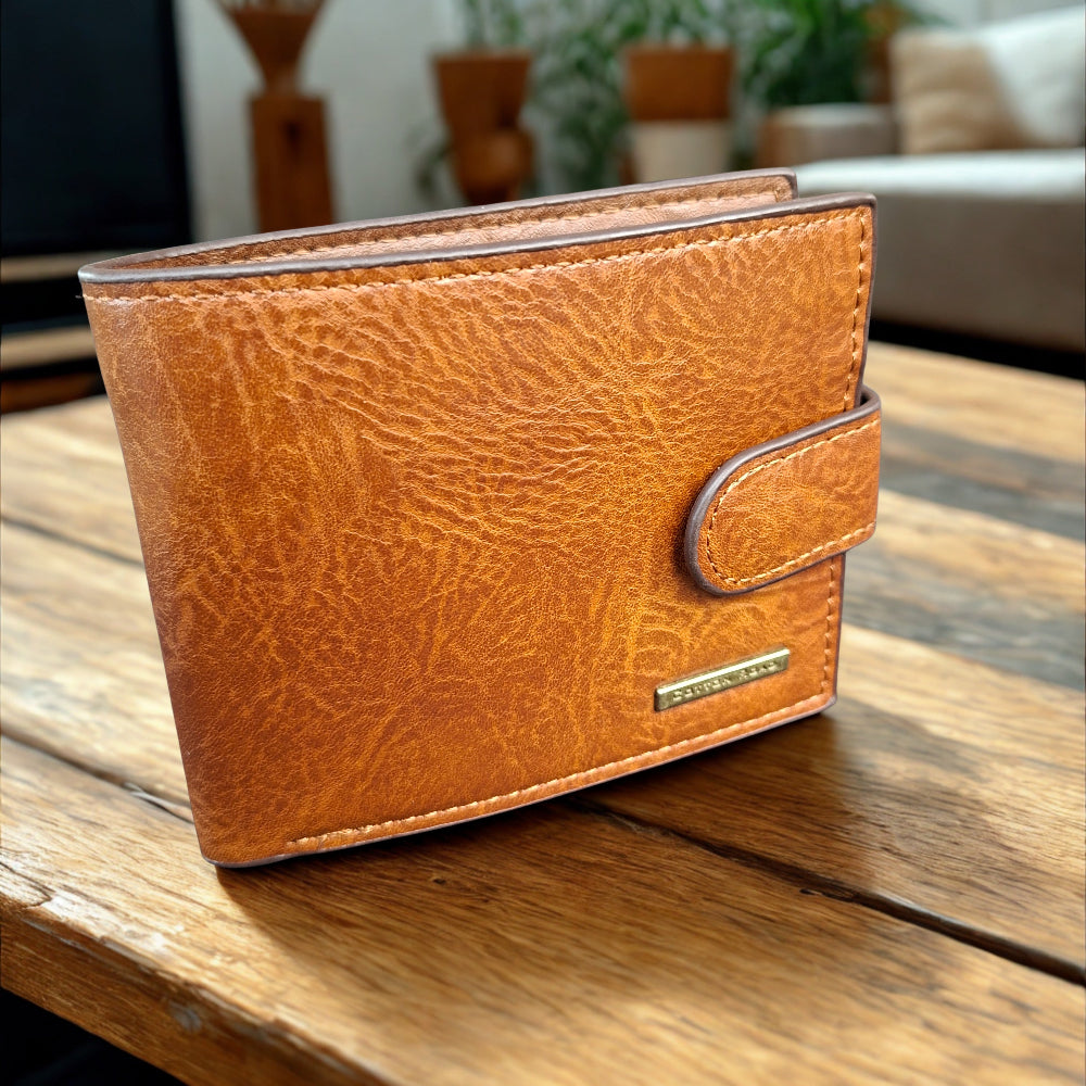 Cotton Road Men's Wallet: KHAKI /TAN WALLET WITH CLIP LIFESTYLE