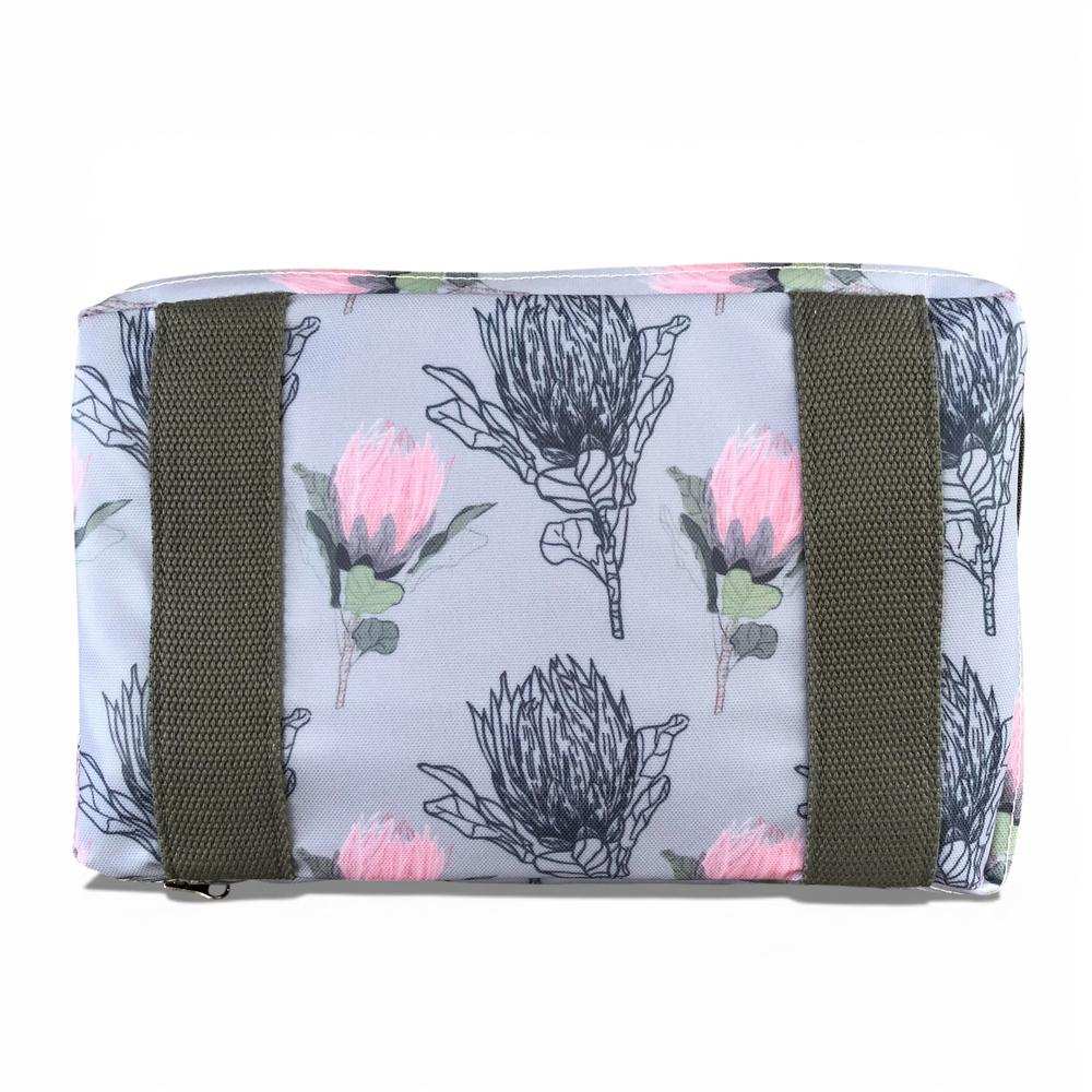 Cotton Road Travel Bag: BLUE PVC Foldaway WEEKENDER Travel Bag with PROTEA Design FOLDED