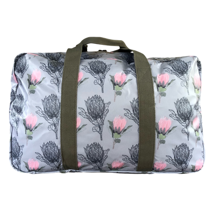 Cotton Road Matching Combo travel set with protea floral print weekender and vanity bag PACKAGED