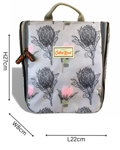 Cotton Road Matching Combo weekender travel bag and vanity bag with protea floral print