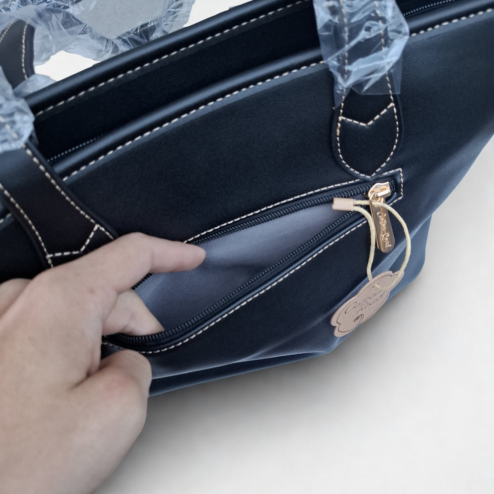 Cotton Road Shopper Bag: LARGE BLACK FLORAL PU Leather Bag with couchette