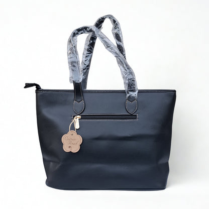 Cotton Road Shopper Bag: LARGE BLACK FLORAL PU Leather Bag with couchette