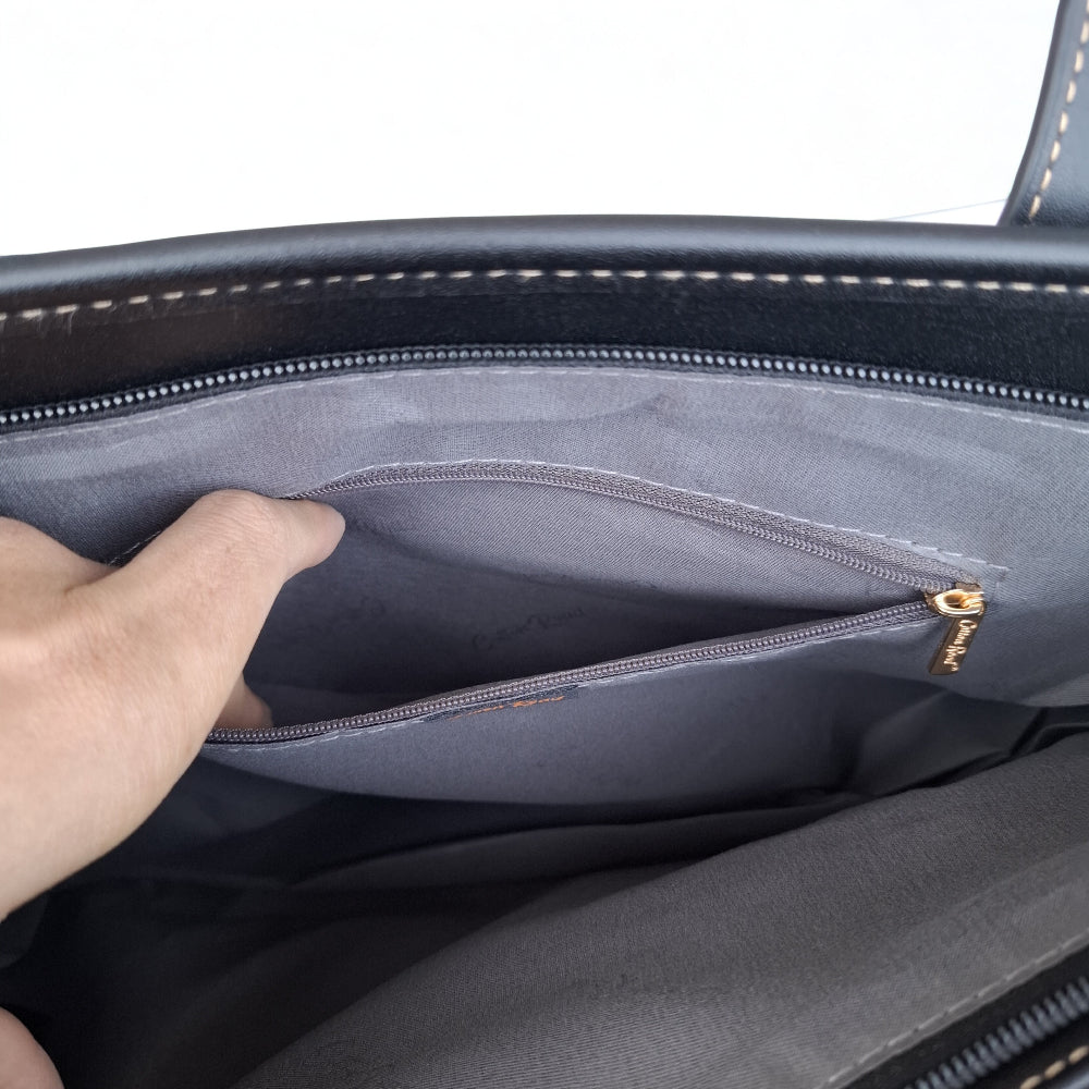 Cotton Road Shopper Bag: LARGE BLACK FLORAL PU Leather Bag with couchette