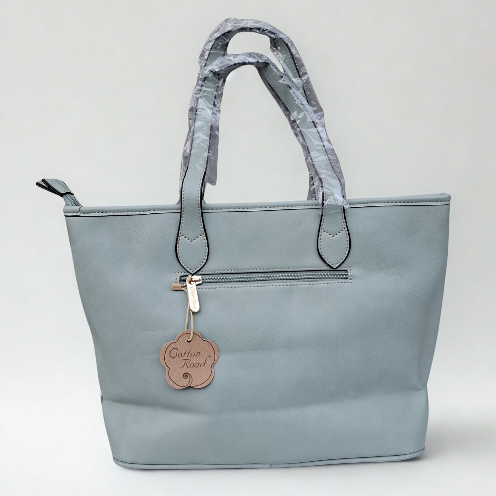 Cotton Road Shopper Bag: LARGE GREEN FLORAL PU Leather Tote Bag with COUCHETTE