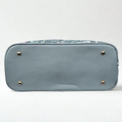 Cotton Road Shopper Bag: LARGE GREEN FLORAL PU Leather Tote Bag with COUCHETTE