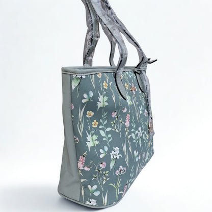 Cotton Road Shopper Bag: LARGE GREEN FLORAL PU Leather Tote Bag with COUCHETTE