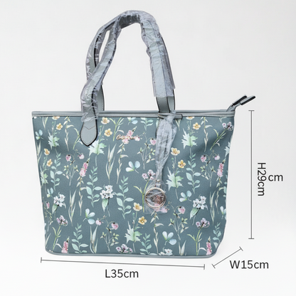 Cotton Road Shopper Bag: LARGE GREEN FLORAL PU Leather Tote Bag with COUCHETTE