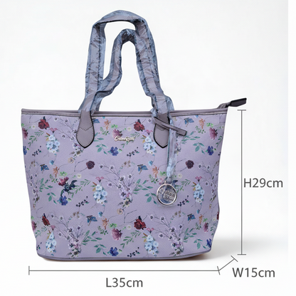 Cotton Road Tote Bag: PINK PU Leather Floral Shopper with Couchette