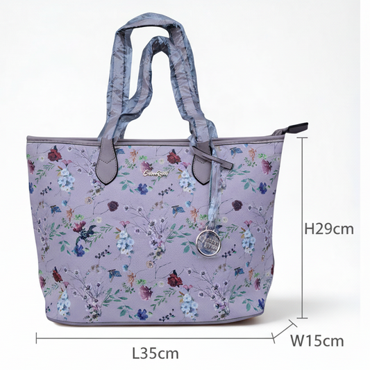 Cotton Road HandBag: LARGE PINK FLORAL PU Leather Tote Bag with COUCHETTE