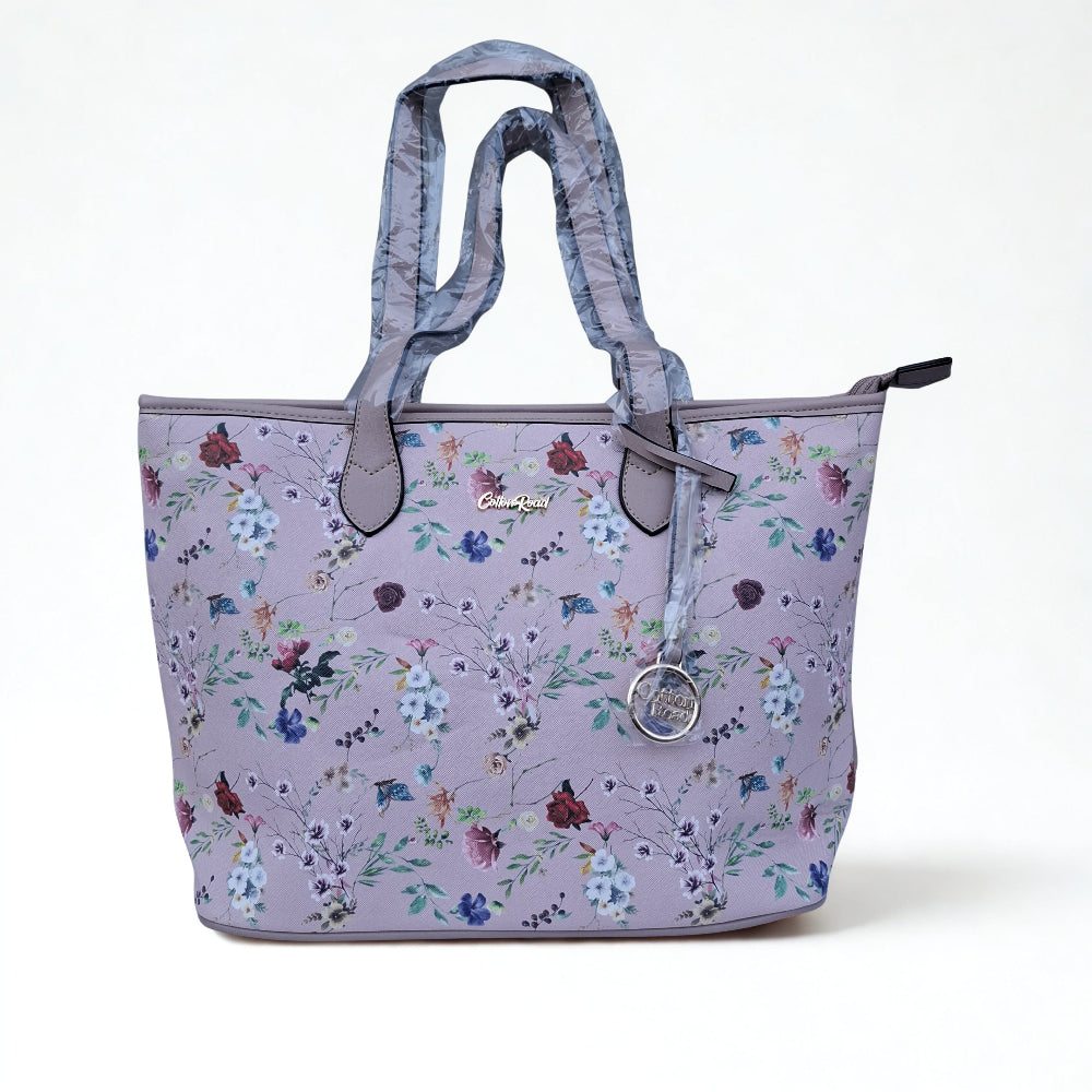 Cotton Road Shopper Bag: LARGE PINK FLORAL PU Leather Tote Bag with couchette