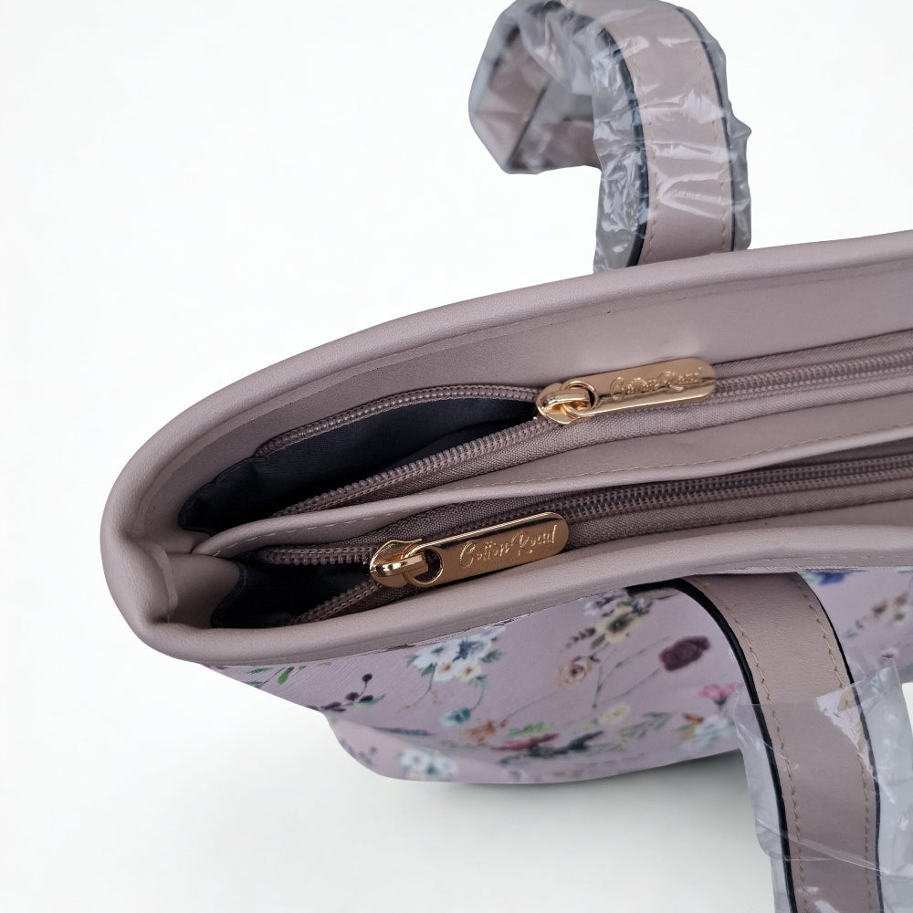 Cotton Road Shopper Bag: LARGE PINK FLORAL PU Leather Tote Bag with couchette