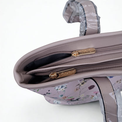 Cotton Road Shopper Bag: LARGE PINK FLORAL PU Leather Tote Bag with couchette