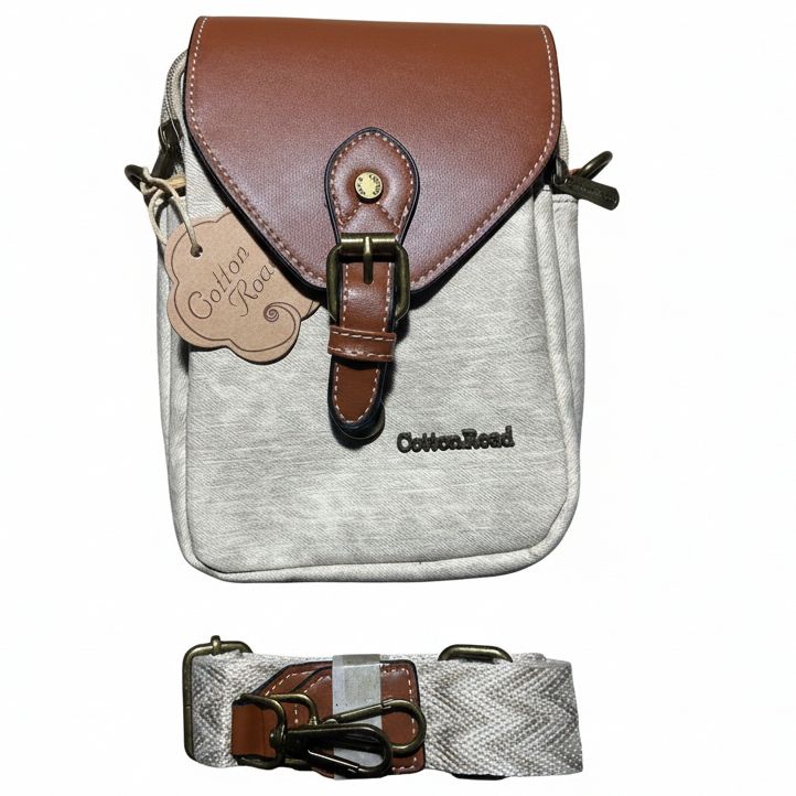 Cotton Road Sling Bag: BEIGE PU Leather Sling Bag with Closure Clip SET