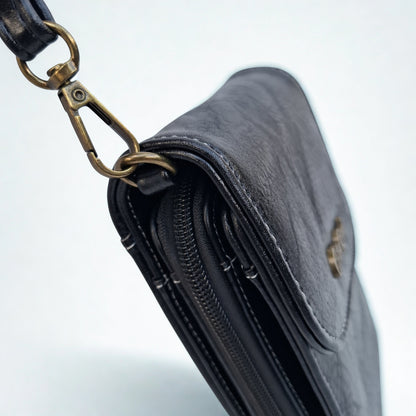 Cotton Road Sling Bag: BLACK PU Leather Mini Sling Bag