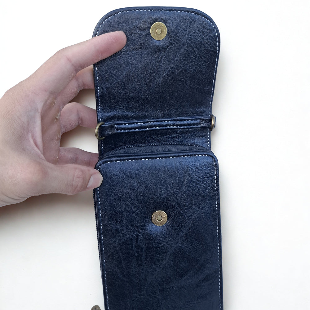 Cotton Road Sling Bag: BLACK PU Leather Mini Sling Bag