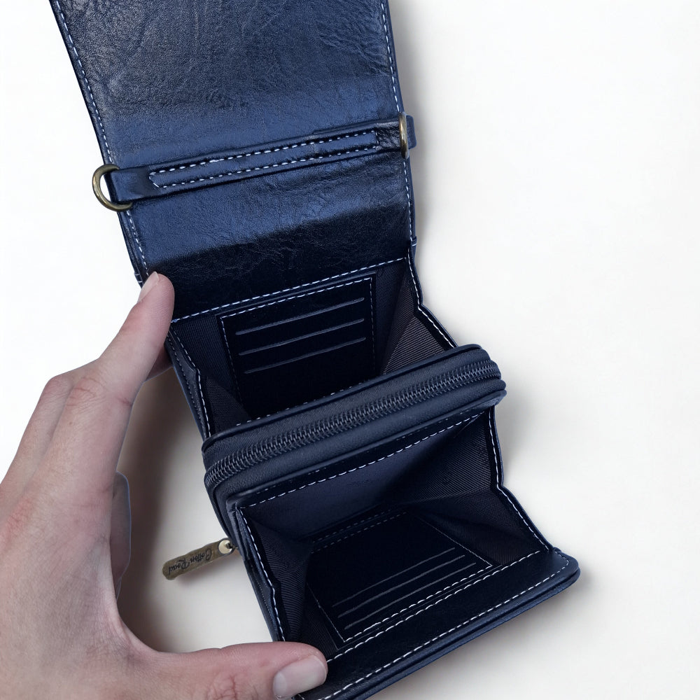 Cotton Road Sling Bag: BLACK PU Leather Mini Sling Bag